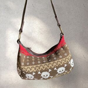 Y2k Billabong Brown Shoulder Bag w/ Skull & Crossbones Design
